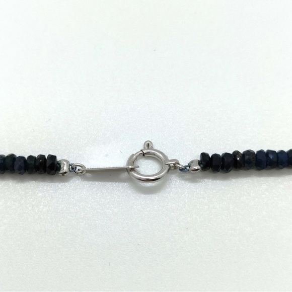 Ombré Blue Sapphire Faceted Beaded 18K White Gold Necklace - Picture 3 of 9